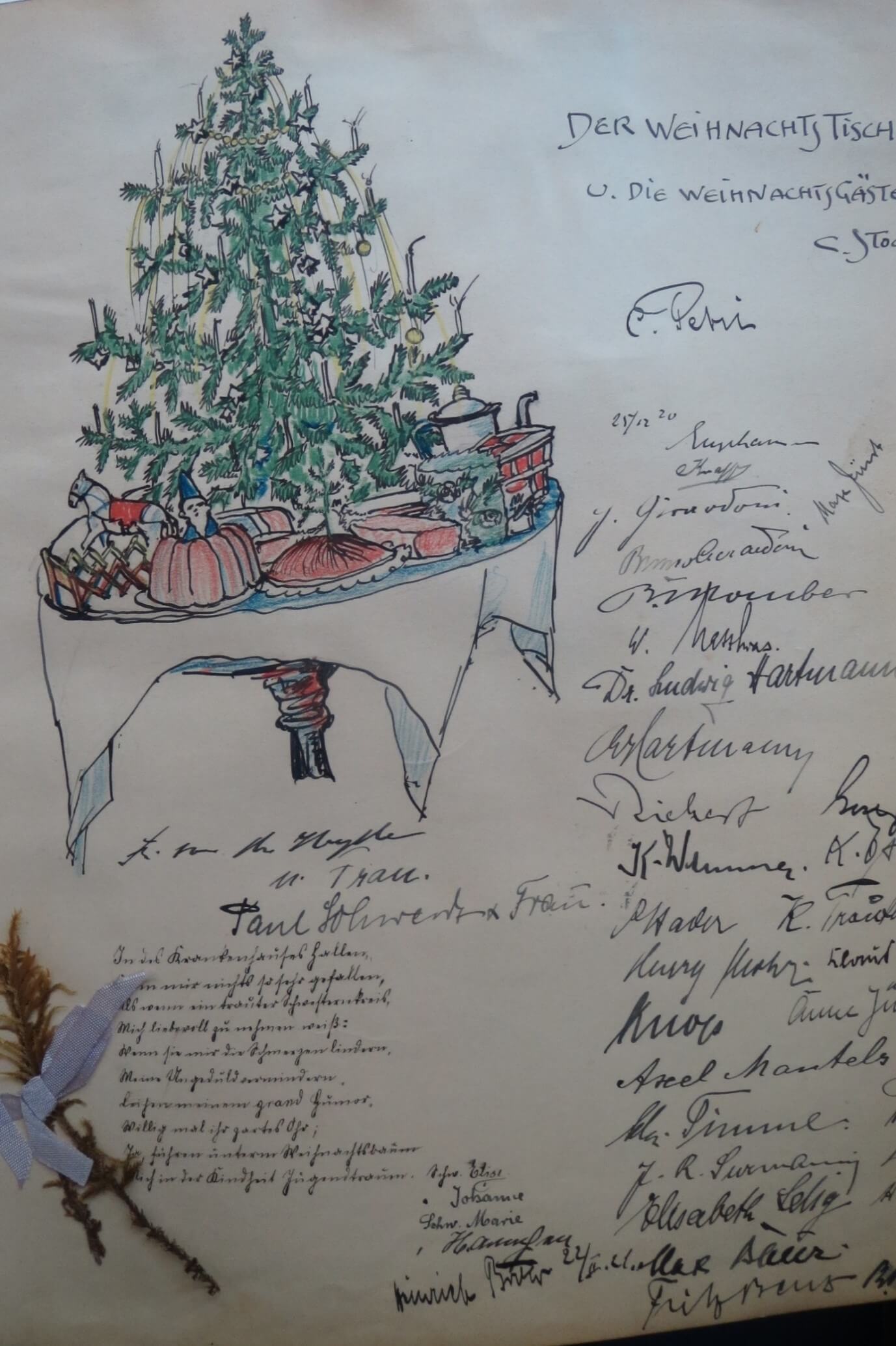  Weihnachtsfeier 1920 im Krankenhaus mit 37 Gästen; Zeichnung von Carl Stock